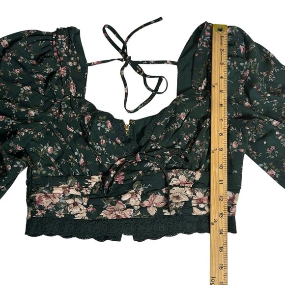 Altar’d State Forest Fairy Floral Puff Sleeve Crop Babydoll Blouse XS Coquette - Picture 11 of 11